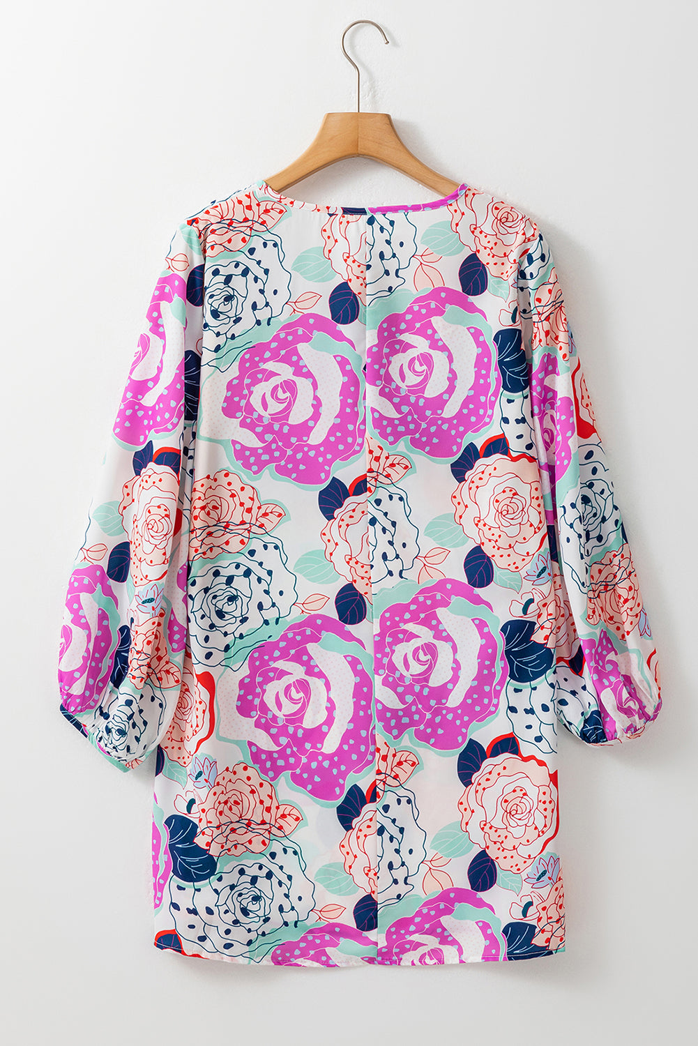 Bracelet Bubble Sleeve Blooming Flower Print Dress