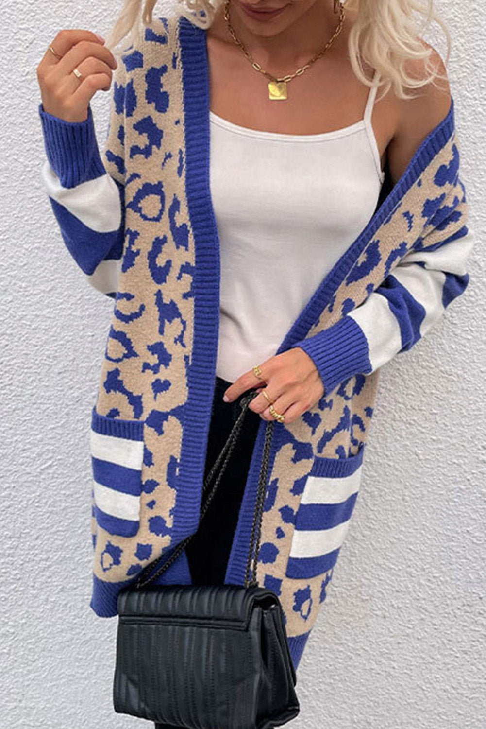 Stripe Sleeve Leopard Print Cardigan