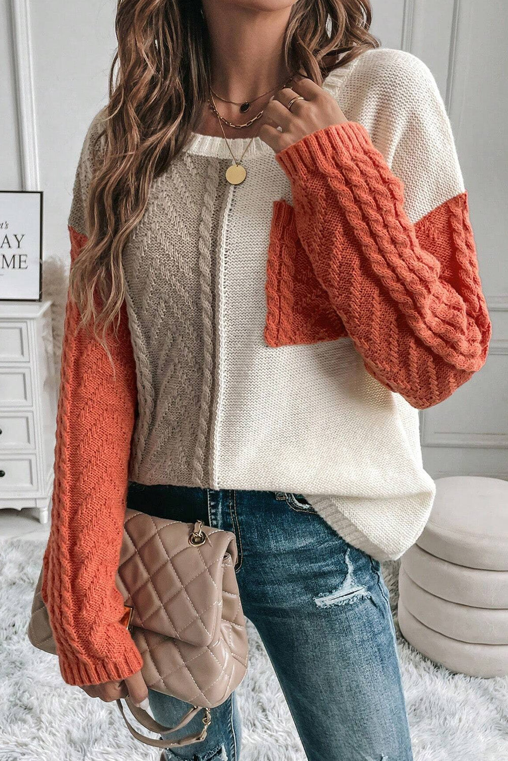 Colorblock Pocket Drop Shoulder Sweater