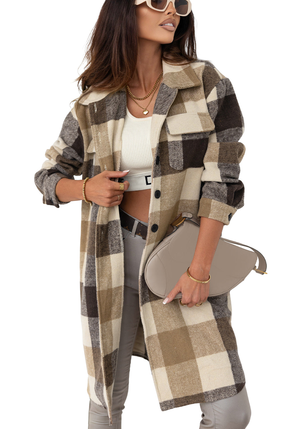 Plaid Button-Down Flap Pocket Long Shacket