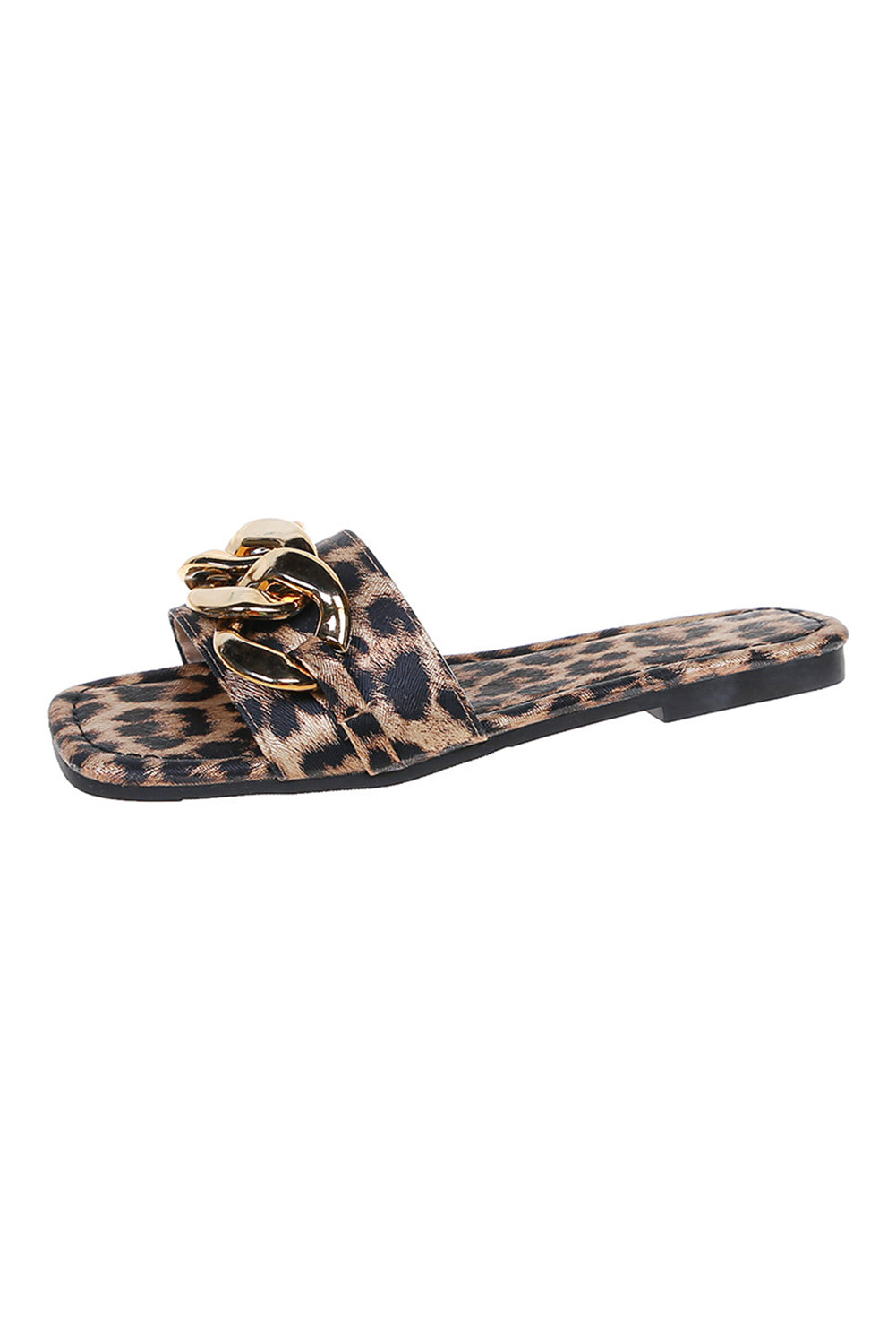 Brown Chain Decor Leopard Slide Sandals