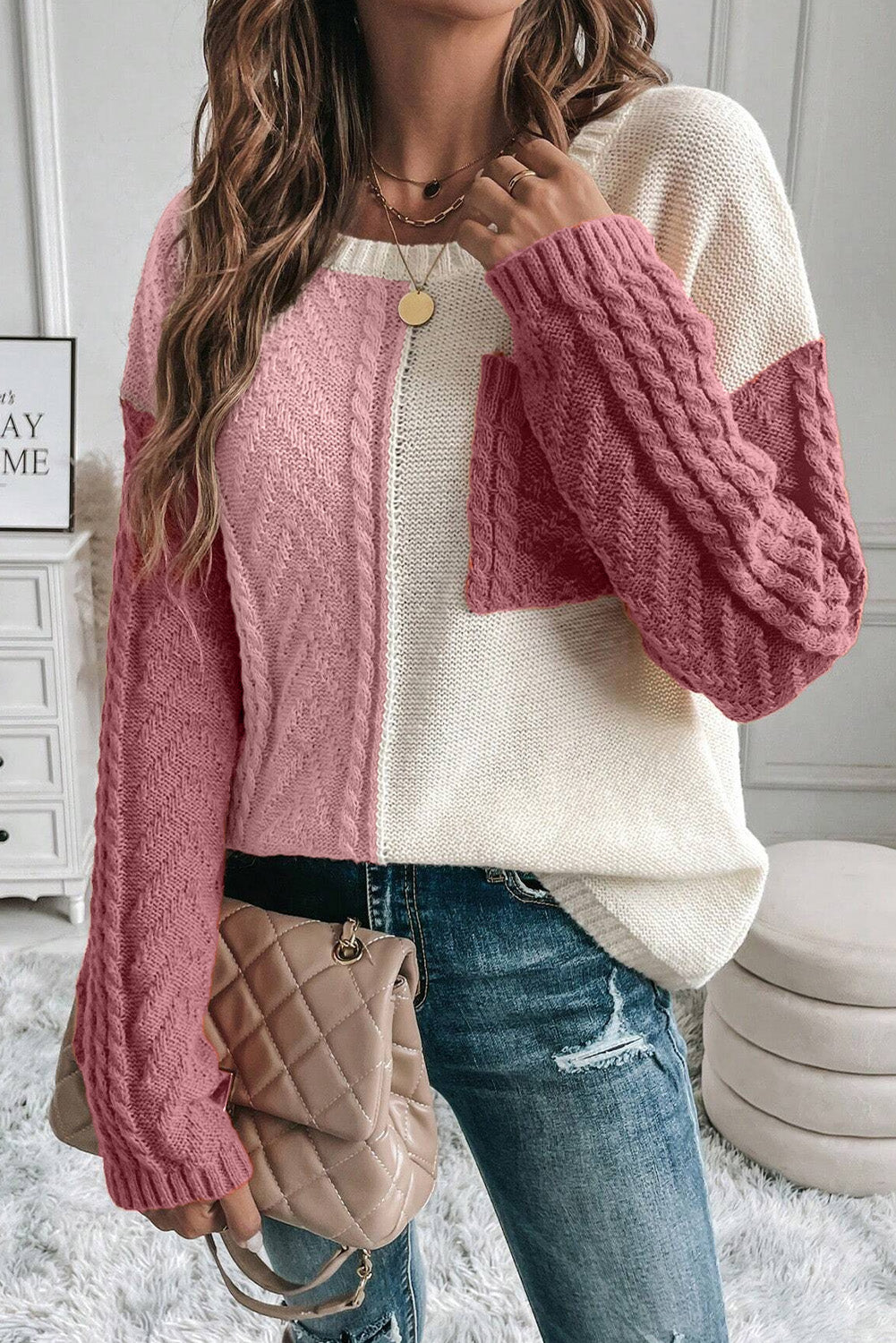 Colorblock Pocket Drop Shoulder Sweater