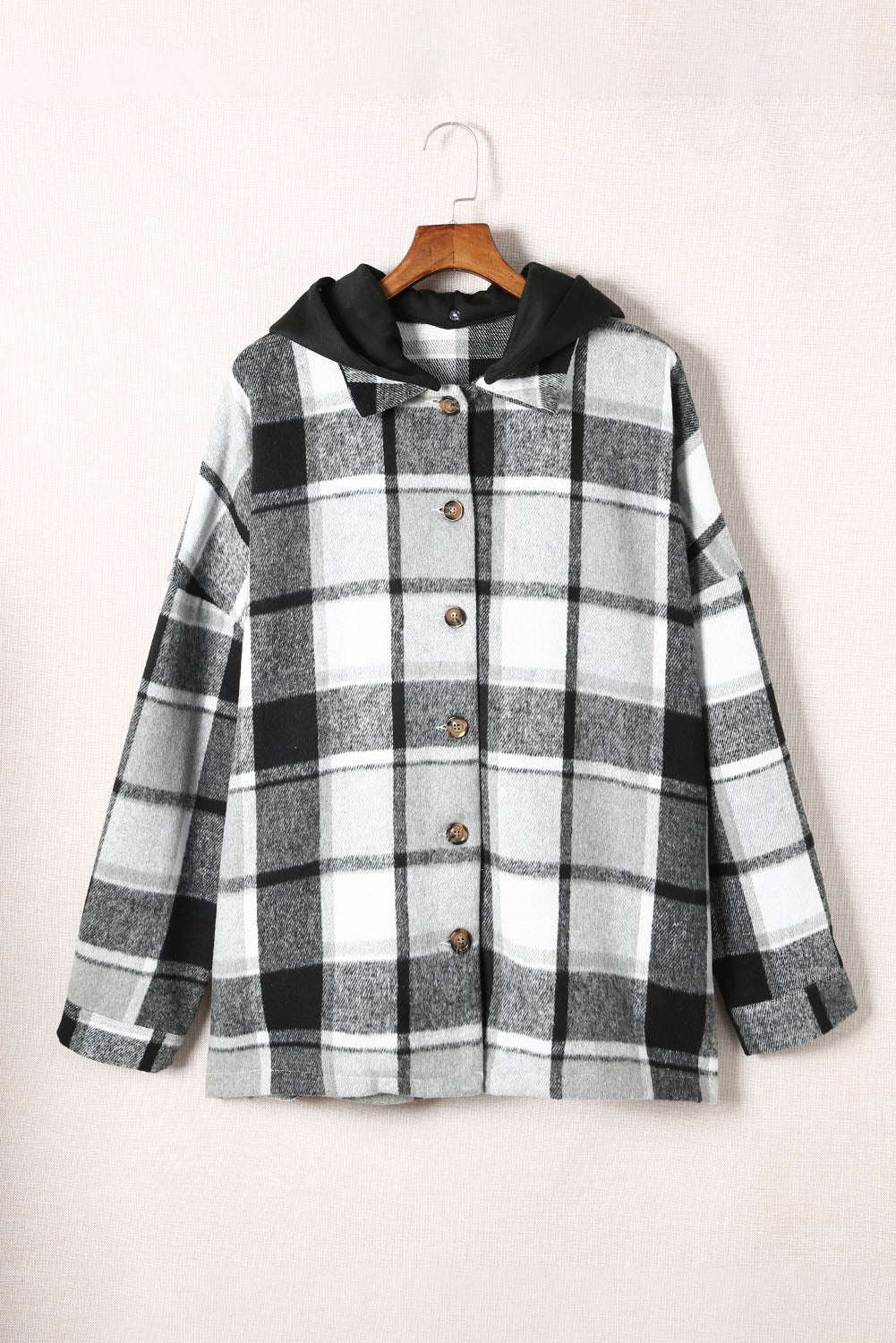 Plaid Button Front Hooded Shacket