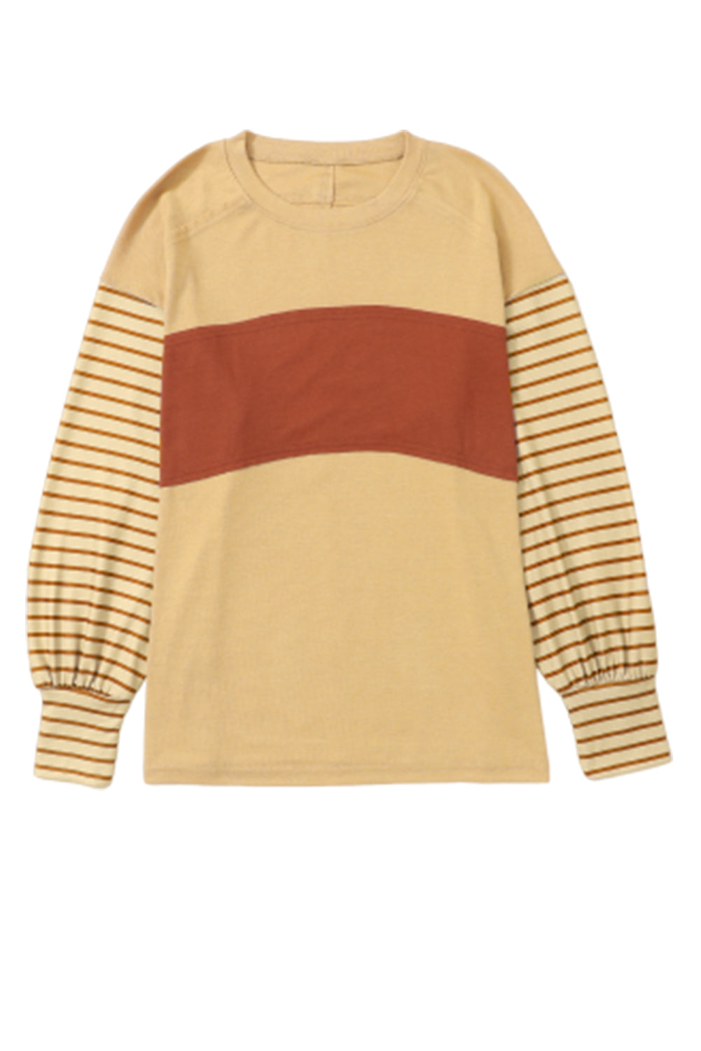 Colorblock Striped Bishop Sleeve Side Slits Top