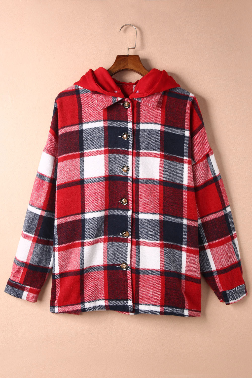 Plaid Button Front Hooded Shacket