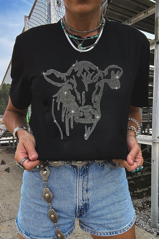 Rhinestone Steer Head Graphic T Shirt