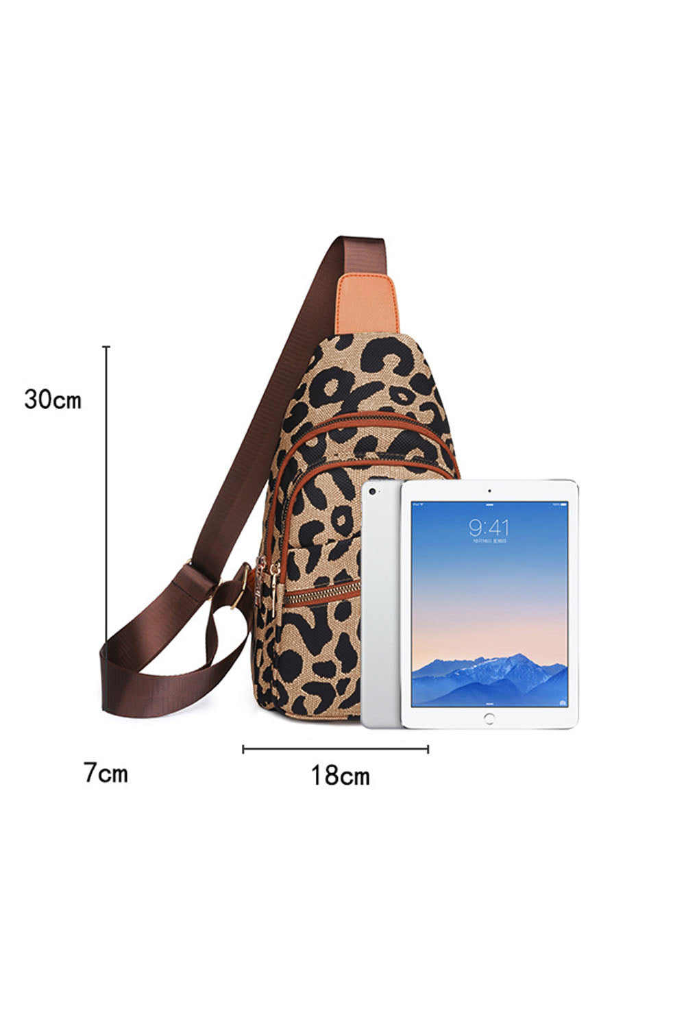 Leopard Print Multi-zip Inclined Shoulder Bag