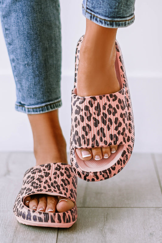 Pink Leopard Print Thick Sole Slip On Sandal