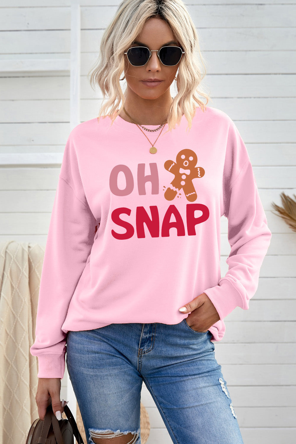 Pink Christmas OH SNAP Gingerbread Man Graphic Sweatshirt