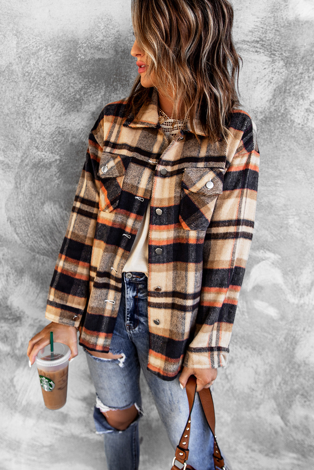 Plaid Button Up Long Sleeve Flannel Shacket