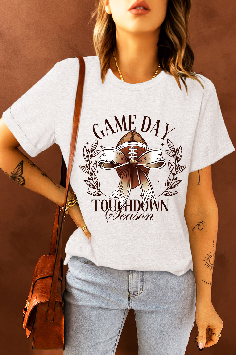 GAME DAY Bowknot Rugby Graphic T Shirt