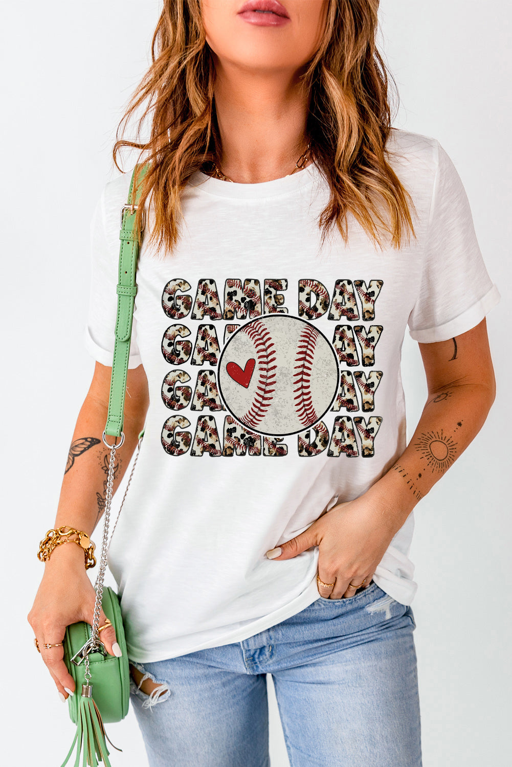 White Baseball GAME DAY Letter Print Graphic Tee