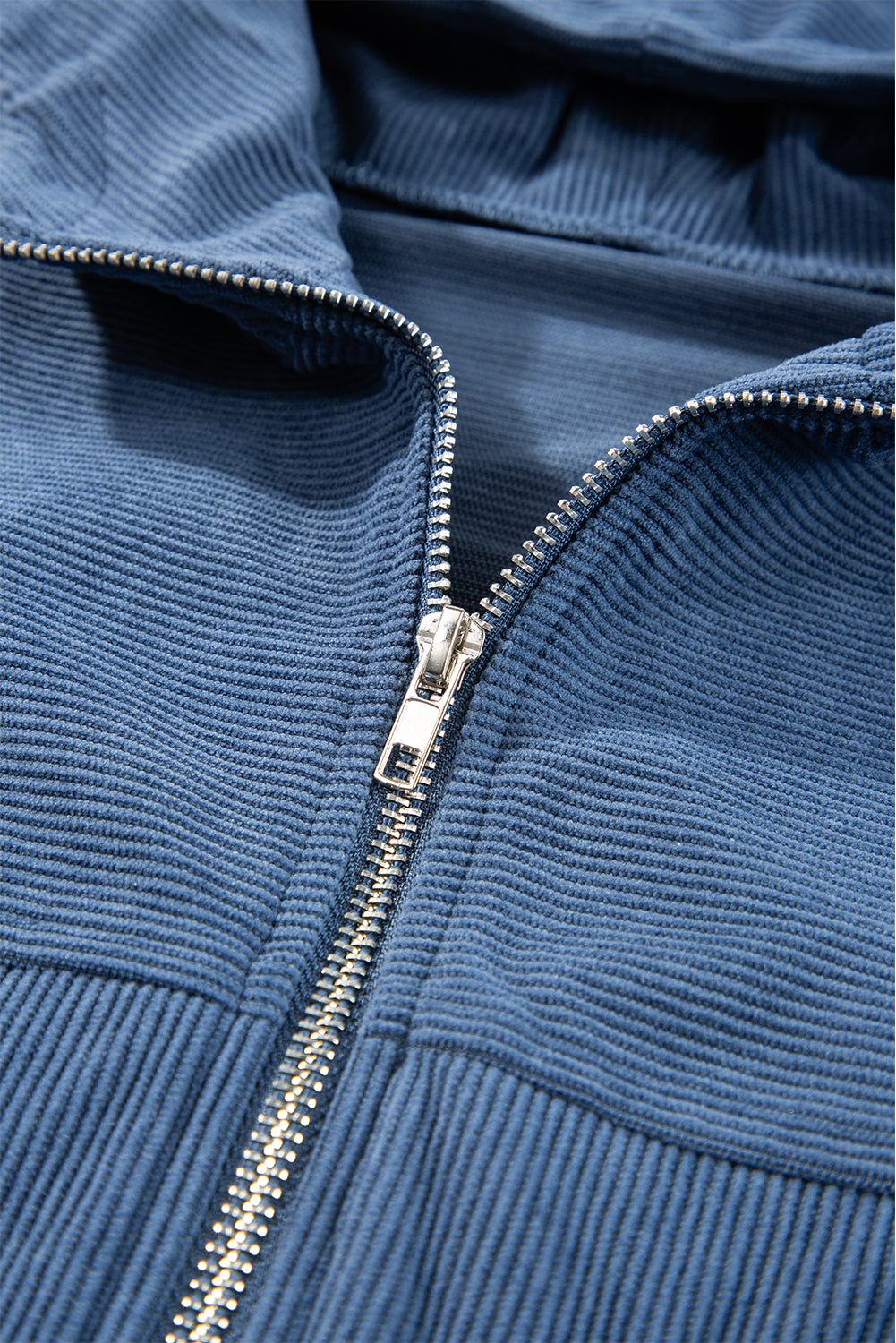 Corduroy Drawstring Hooded Pocket Zip Up Jacket