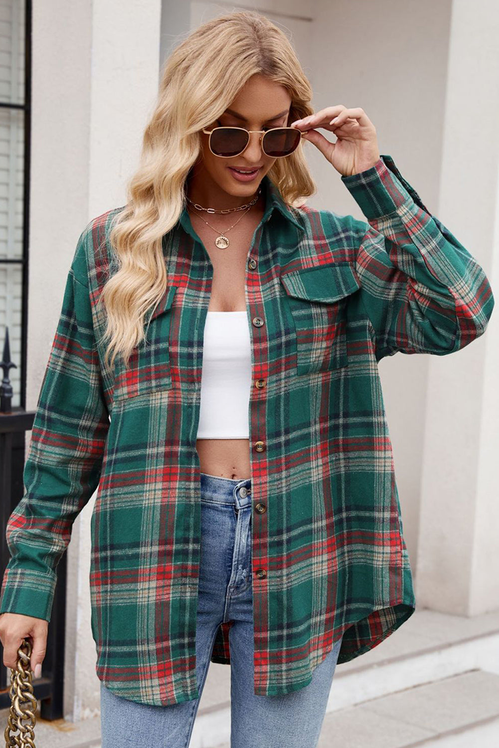 Plaid Chest Pocket Button Front Shirt