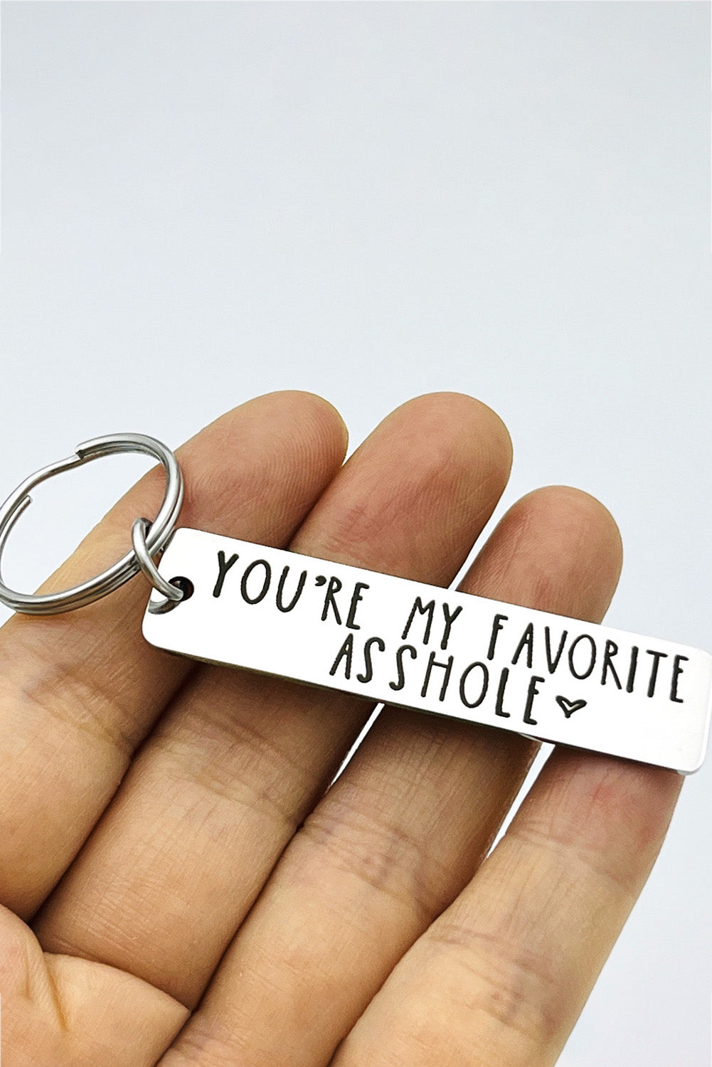 Silvery Valentine Lettered Stainless Steel Keychain