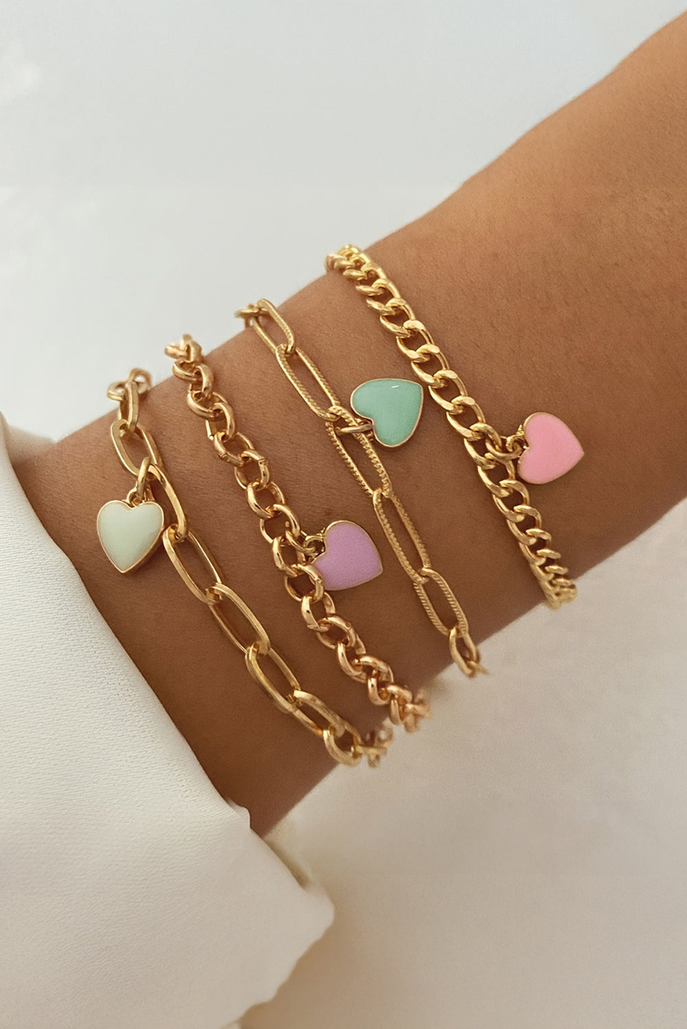 Gold Valentines Heart Multi Layer Adjustable Chain Bracelet