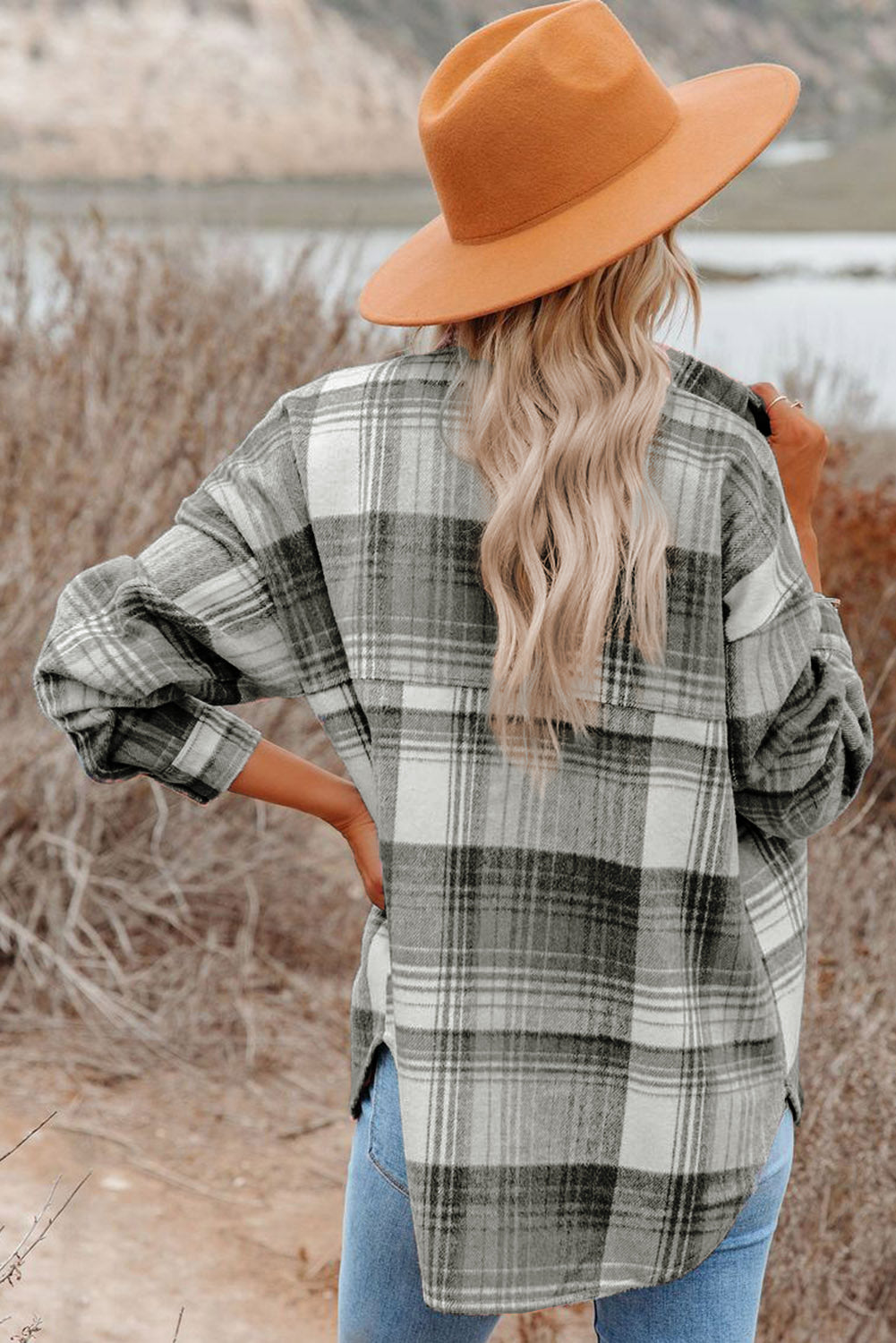 Plaid Flap Pockets Shacket