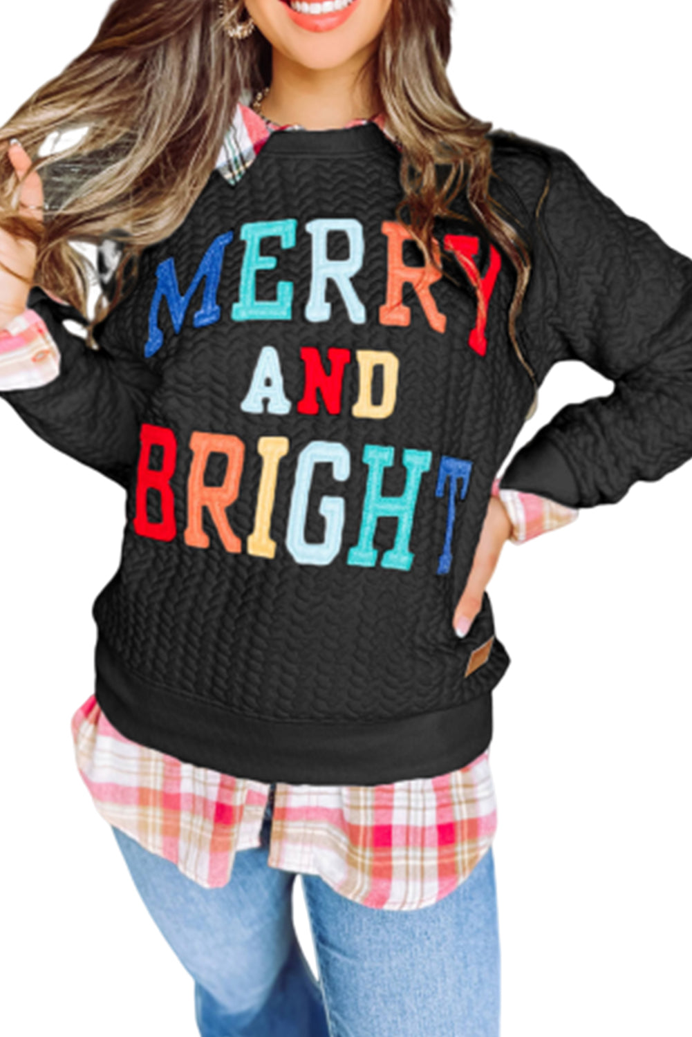 Merry And Bright Cable Knit Pullover Sweatshirt