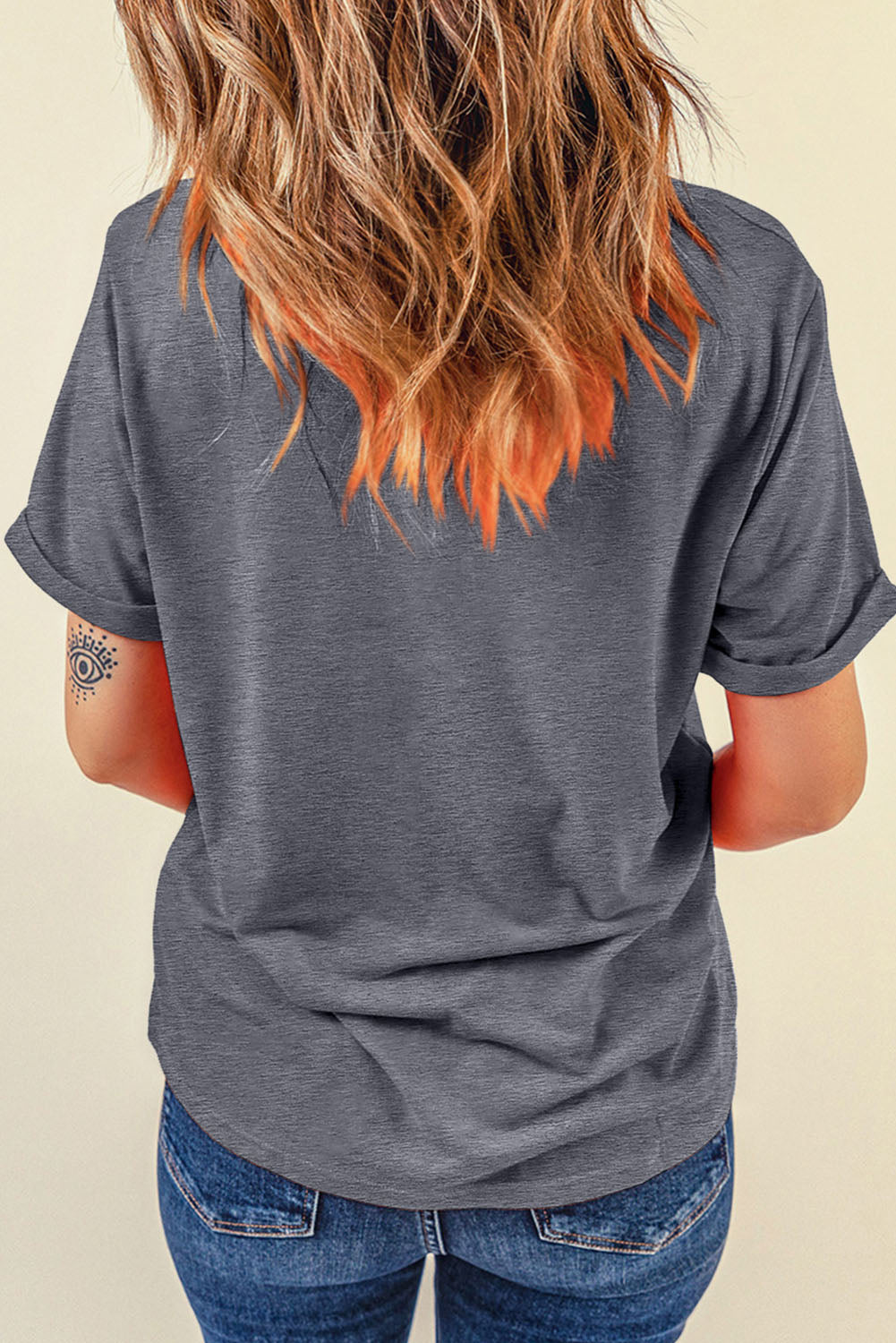 Gray Casual Baseball Bowknot Graphic Roll Up Sleeve Tee