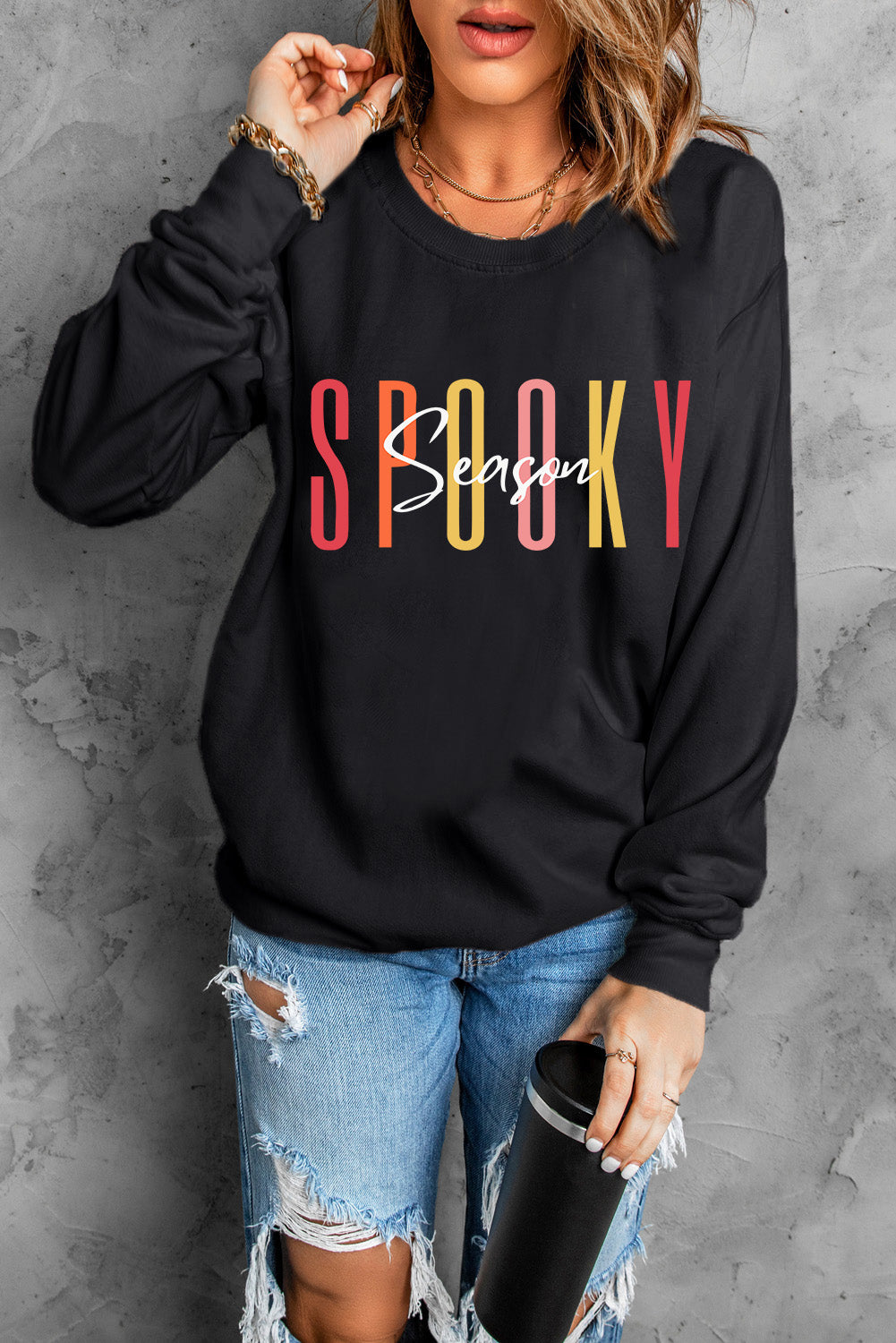 Black Spooky Season Halloween Fashion Graphic Sweatshirt