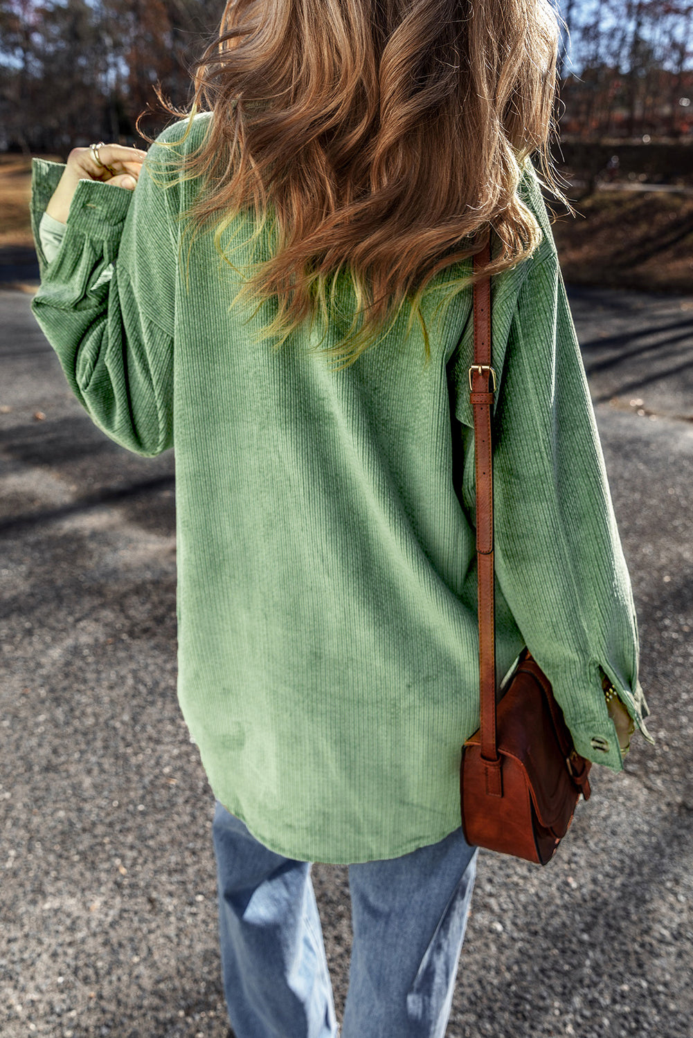 Patched Pocket Button-Up Corduroy Shacket