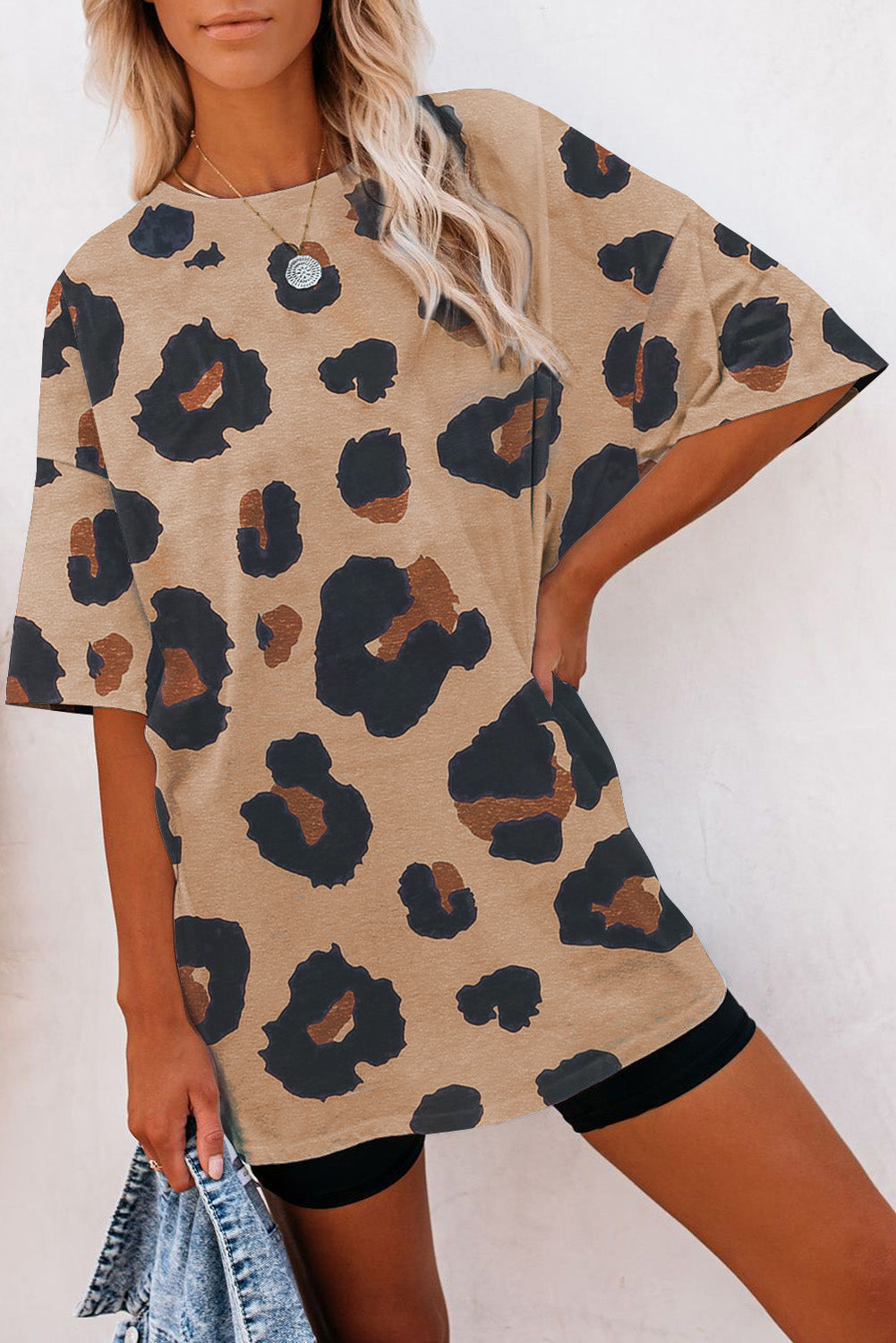 Multicolor Leopard Print Long Sleeve Plus Size T-Shirt