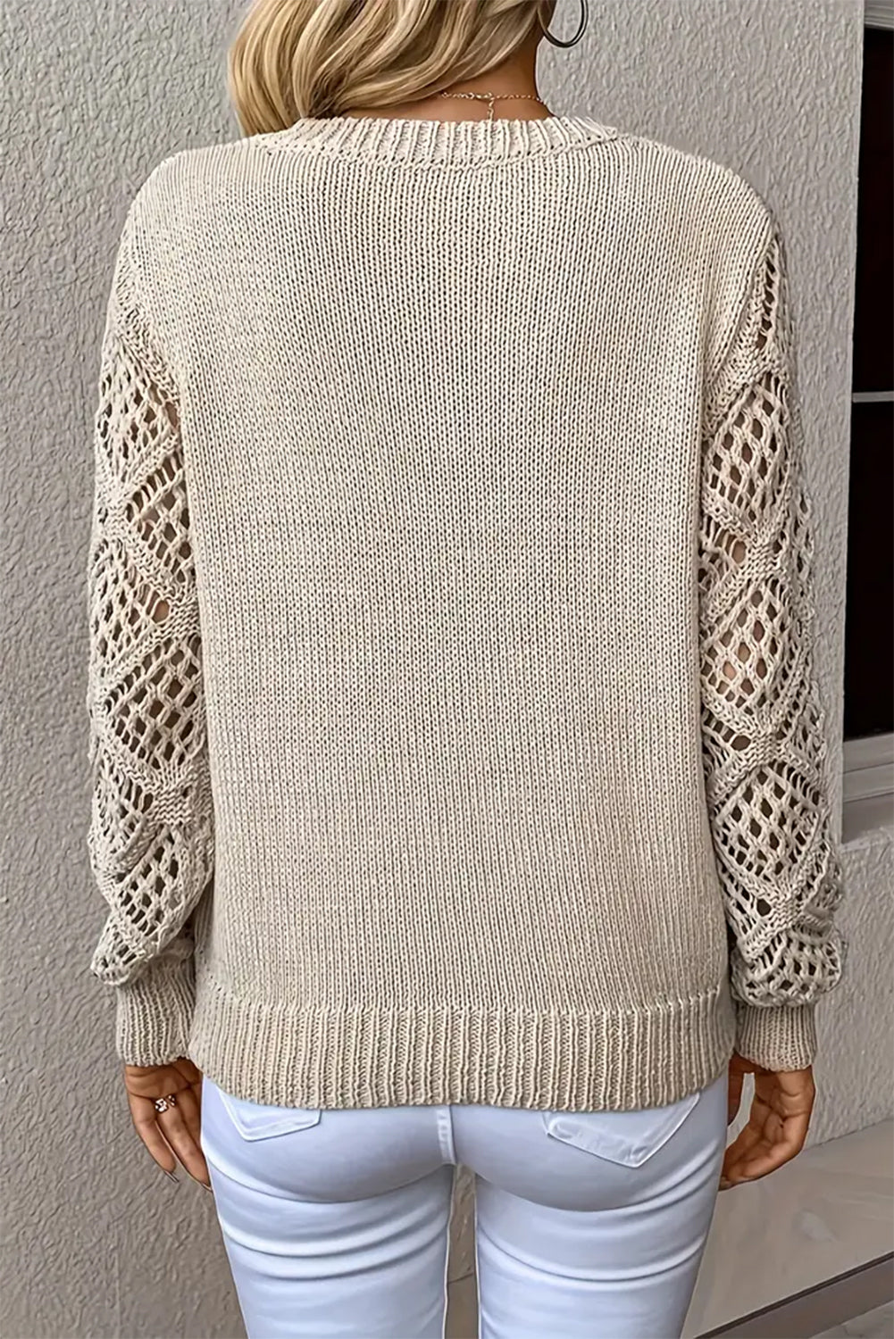 Plain Cut Out Sleeve V Neck Sweater