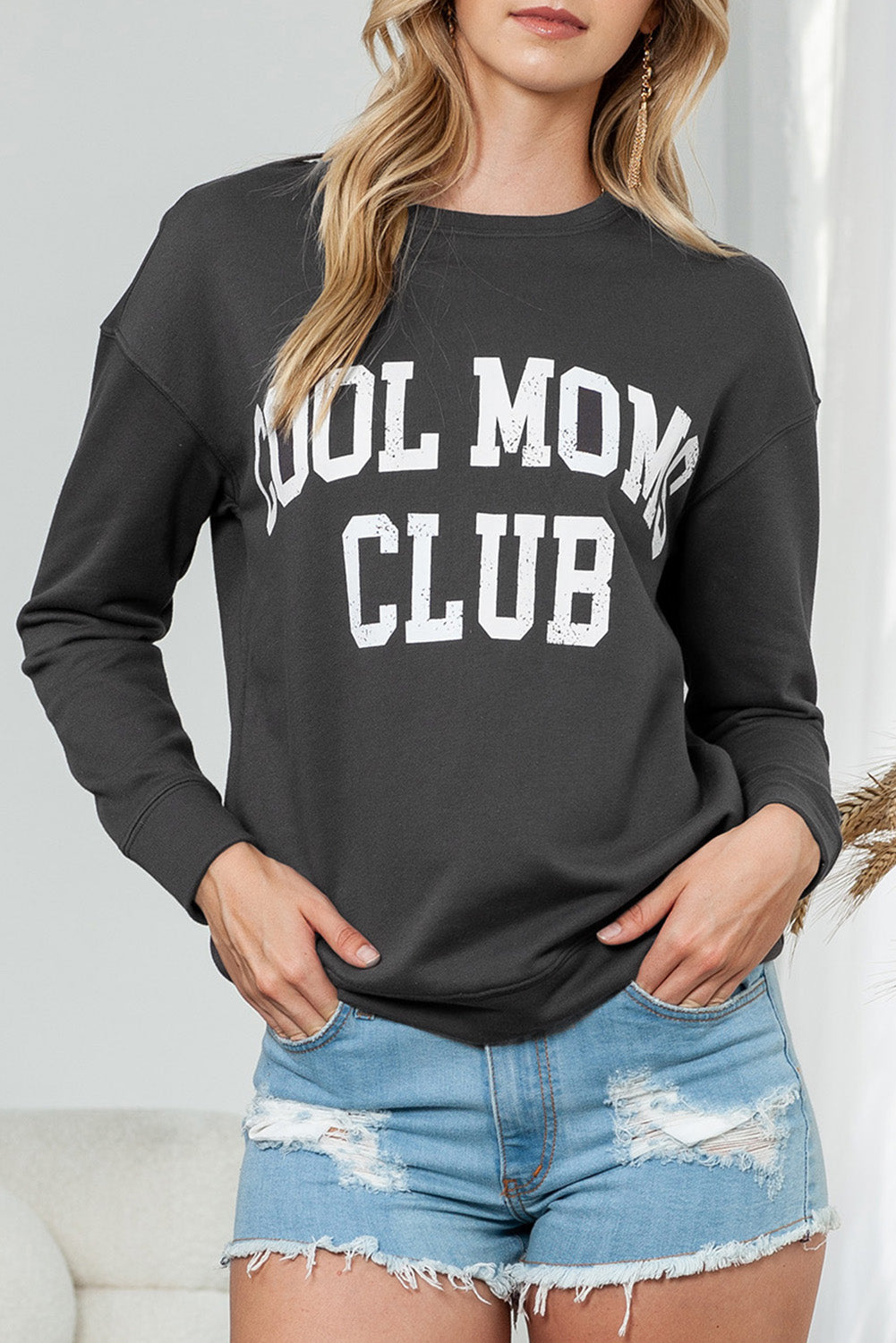 Gray COOL MOMS CLUB Print Drop Shoulder Light Wash Sweatshirt