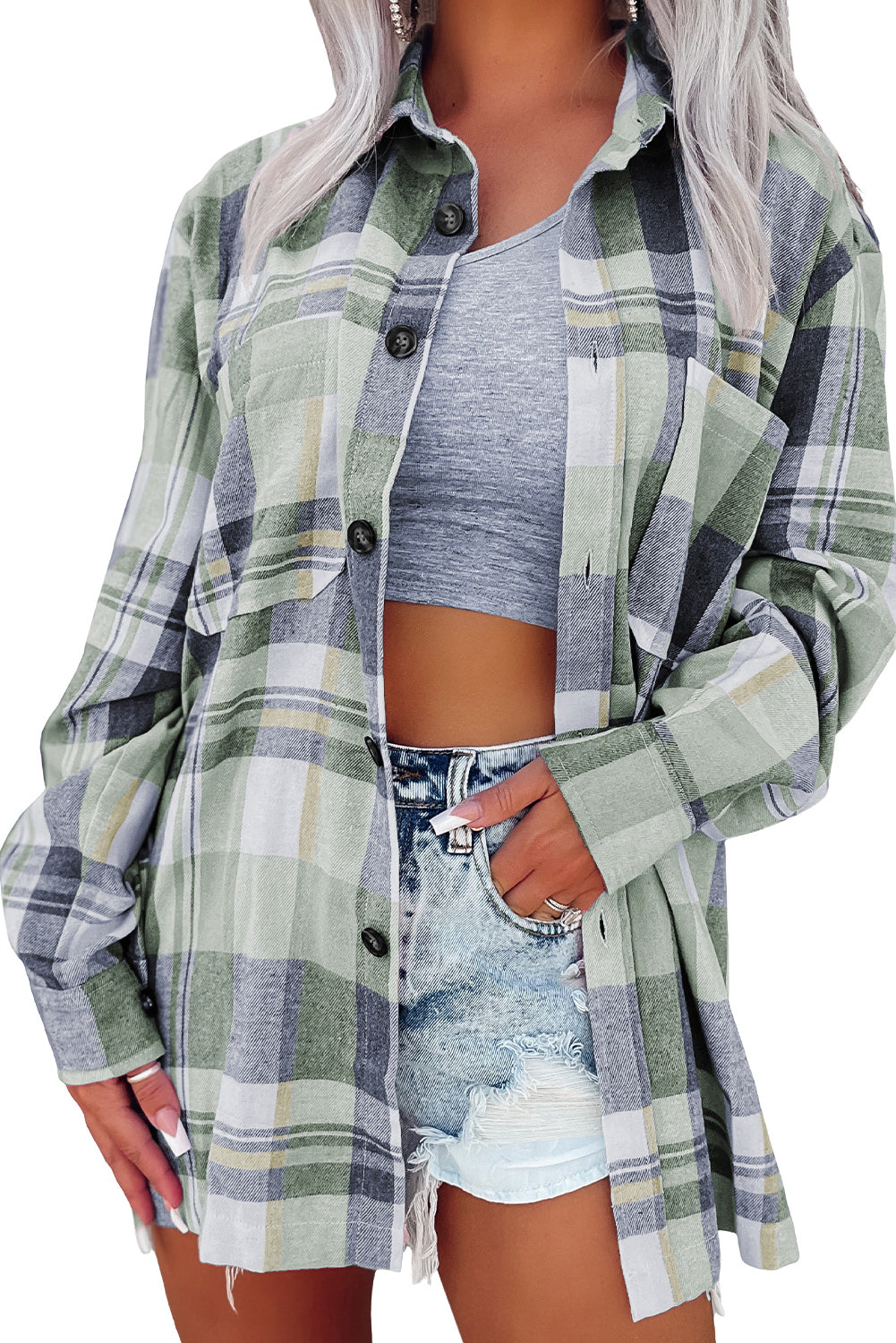 Plaid Button Up Patch Pocket Shirt