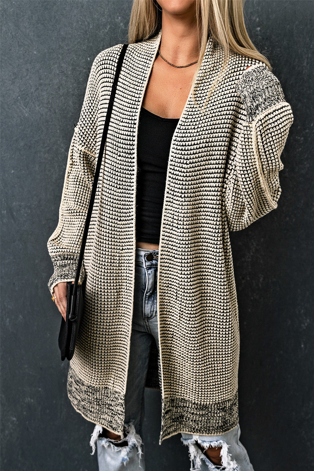 Plaid Casual Contrast Trim Knit Cardigan