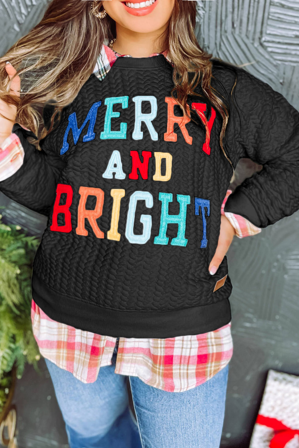 Merry And Bright Cable Knit Pullover Sweatshirt