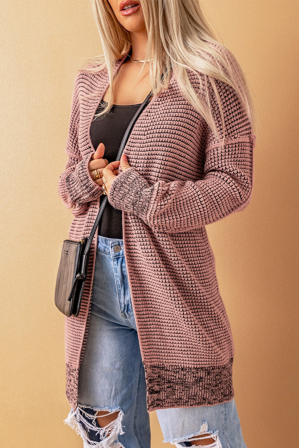 Plaid Casual Contrast Trim Knit Cardigan