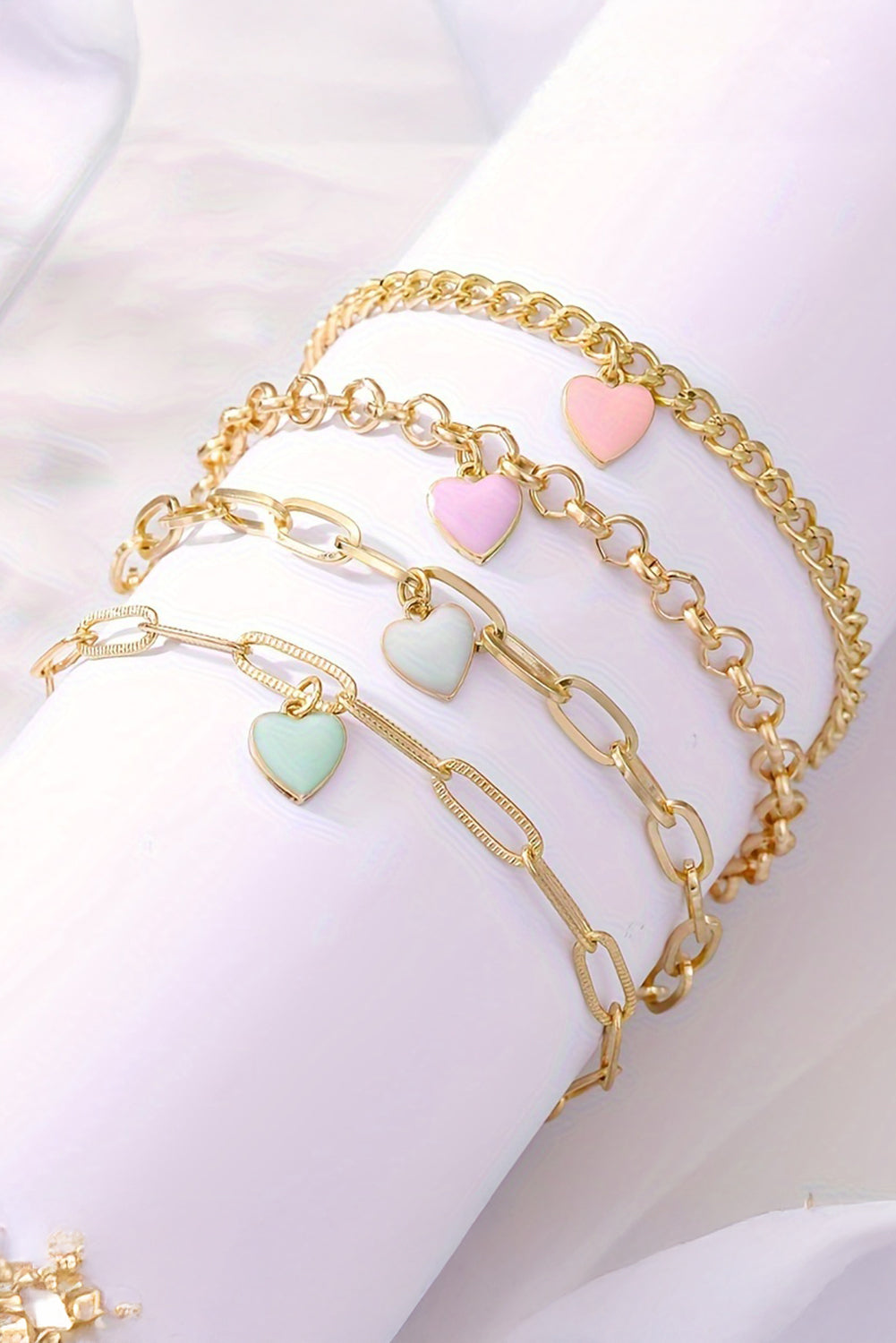 Gold Valentines Heart Multi Layer Adjustable Chain Bracelet