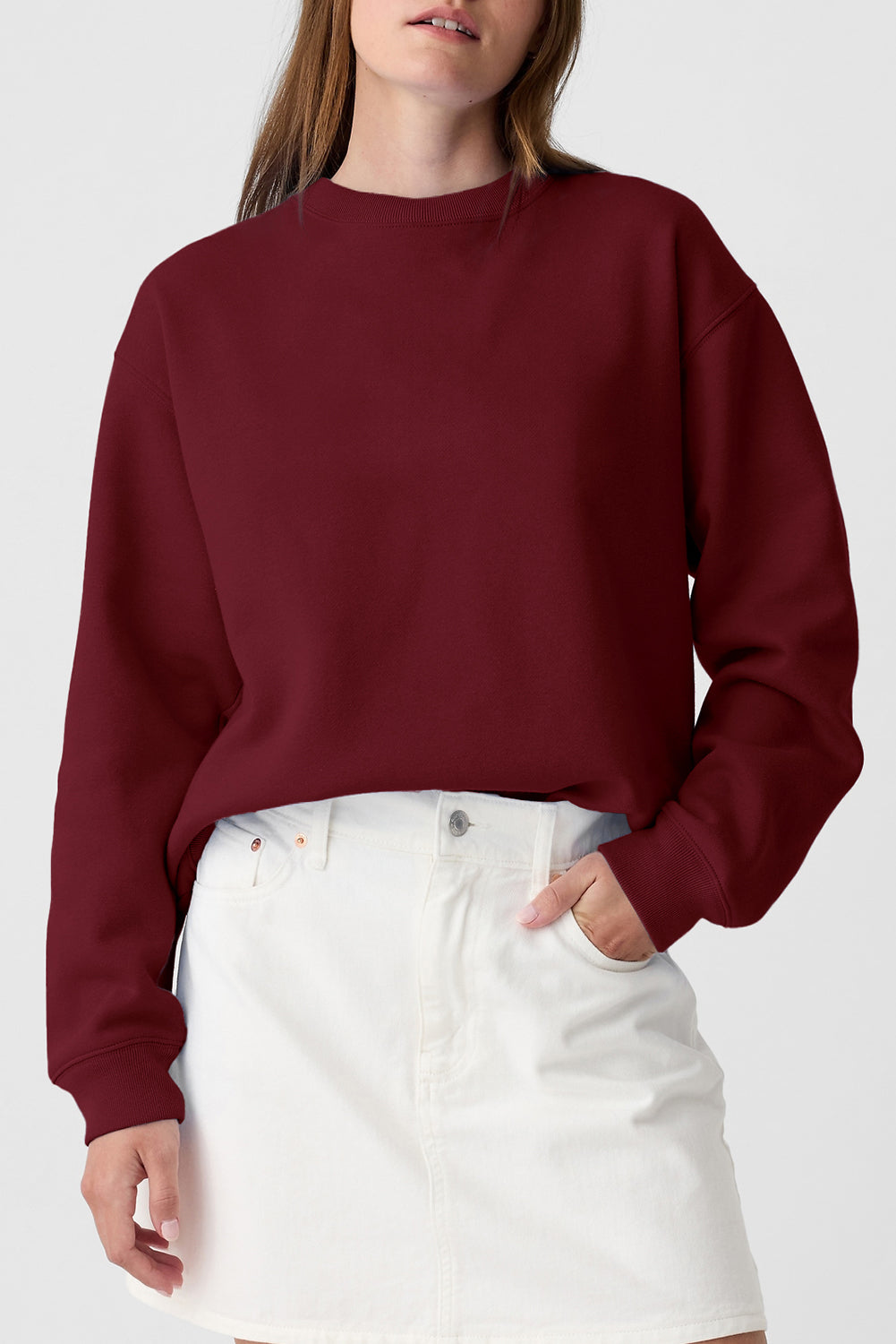 Solid Color Drop Shoulder Terry Sweatshirt