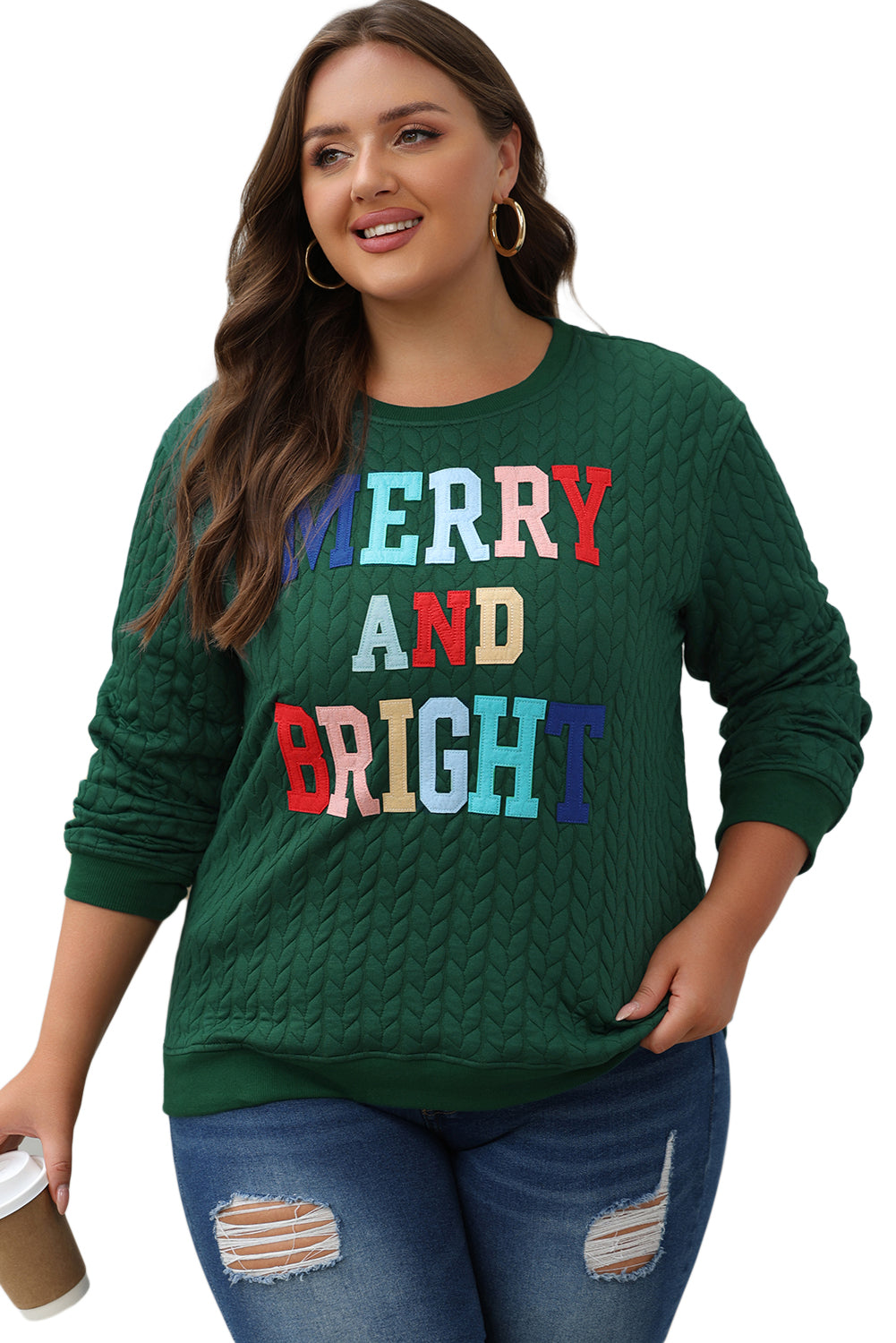 Merry And Bright Cable Knit Pullover Sweatshirt