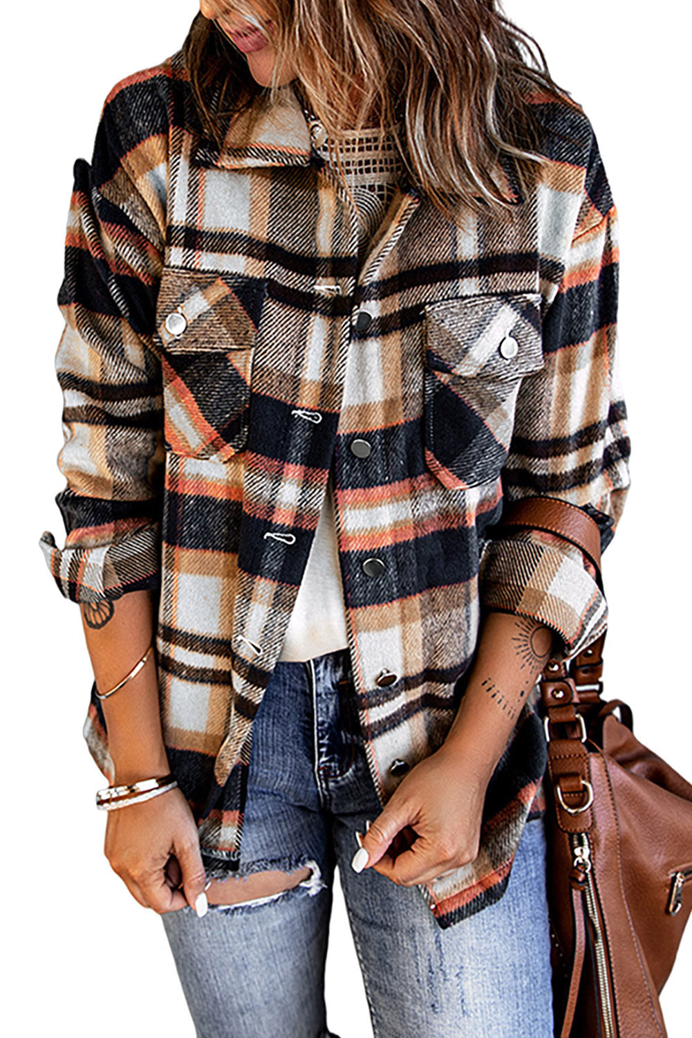 Plaid Button Up Long Sleeve Flannel Shacket