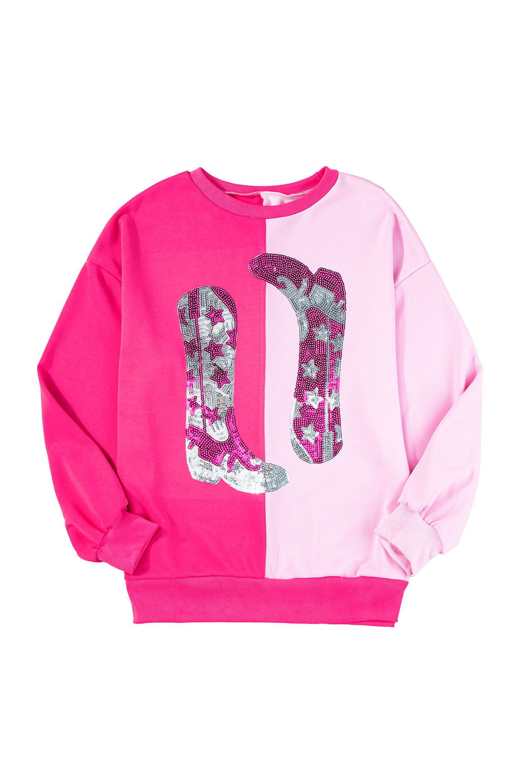 Color Block Sequined Cowgirl Boots Graphic Sweatshirt