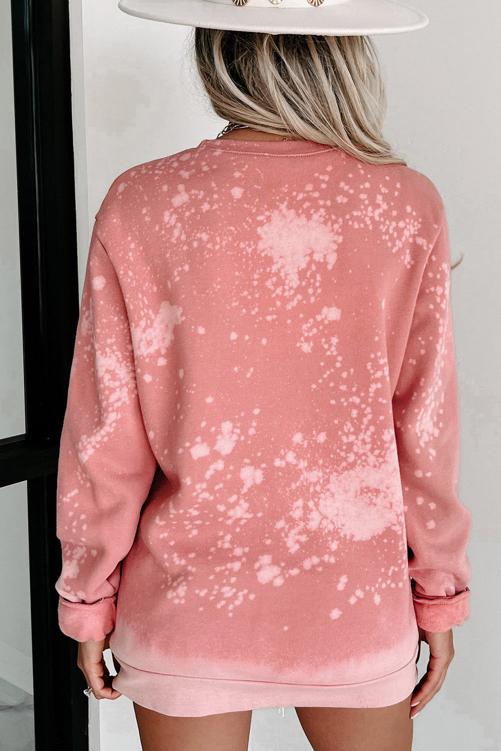 Pink Christmas Santa Claus Bleached Crewneck Graphic Sweatshirt