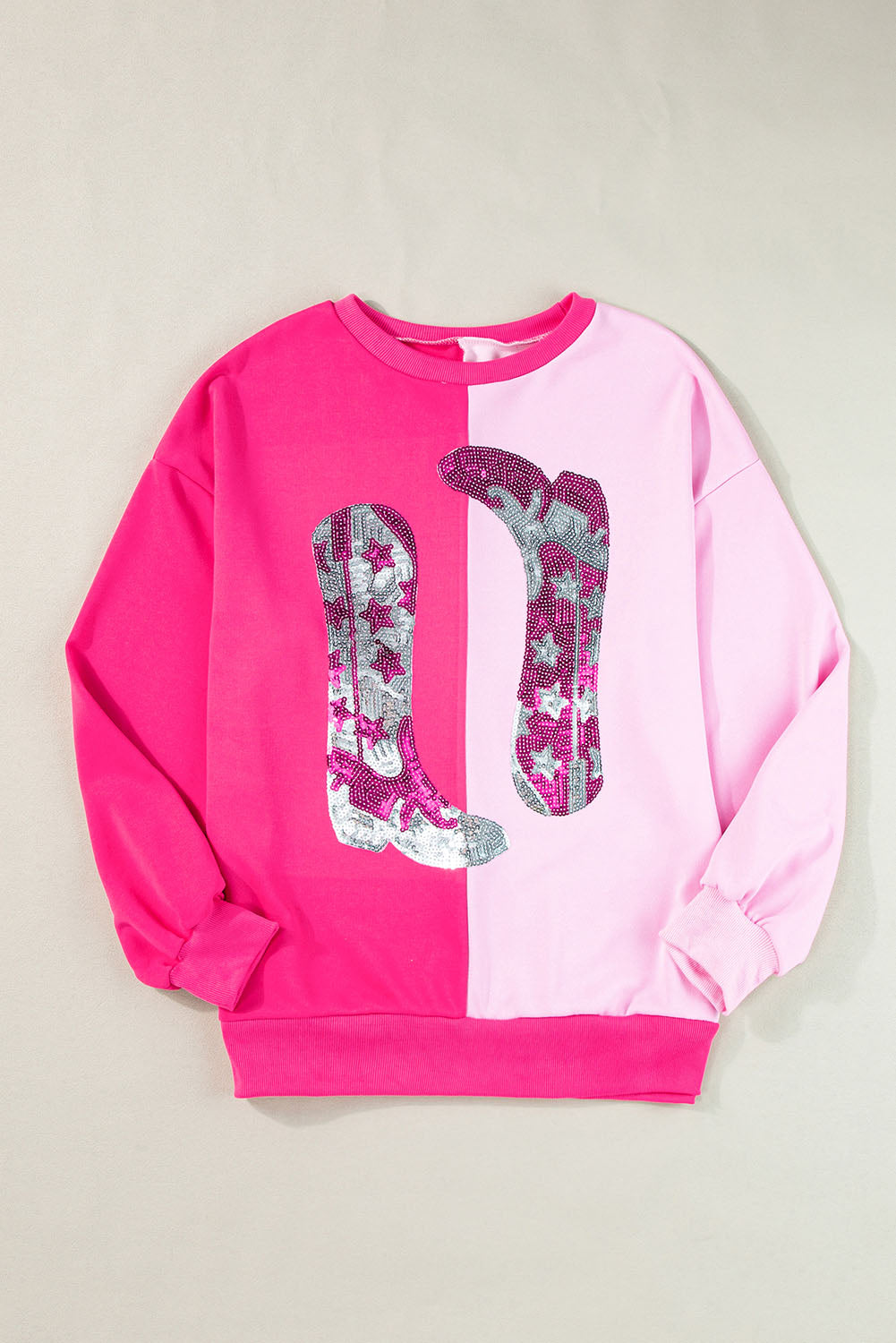 Color Block Sequined Cowgirl Boots Graphic Sweatshirt