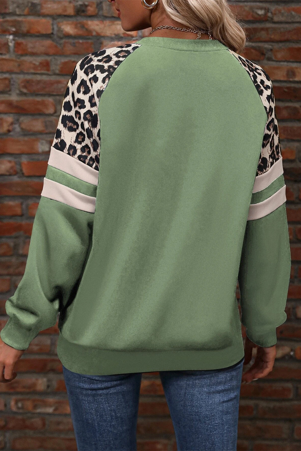 Leopard Print Patchwork Raglan Sleeve Sweatshirt