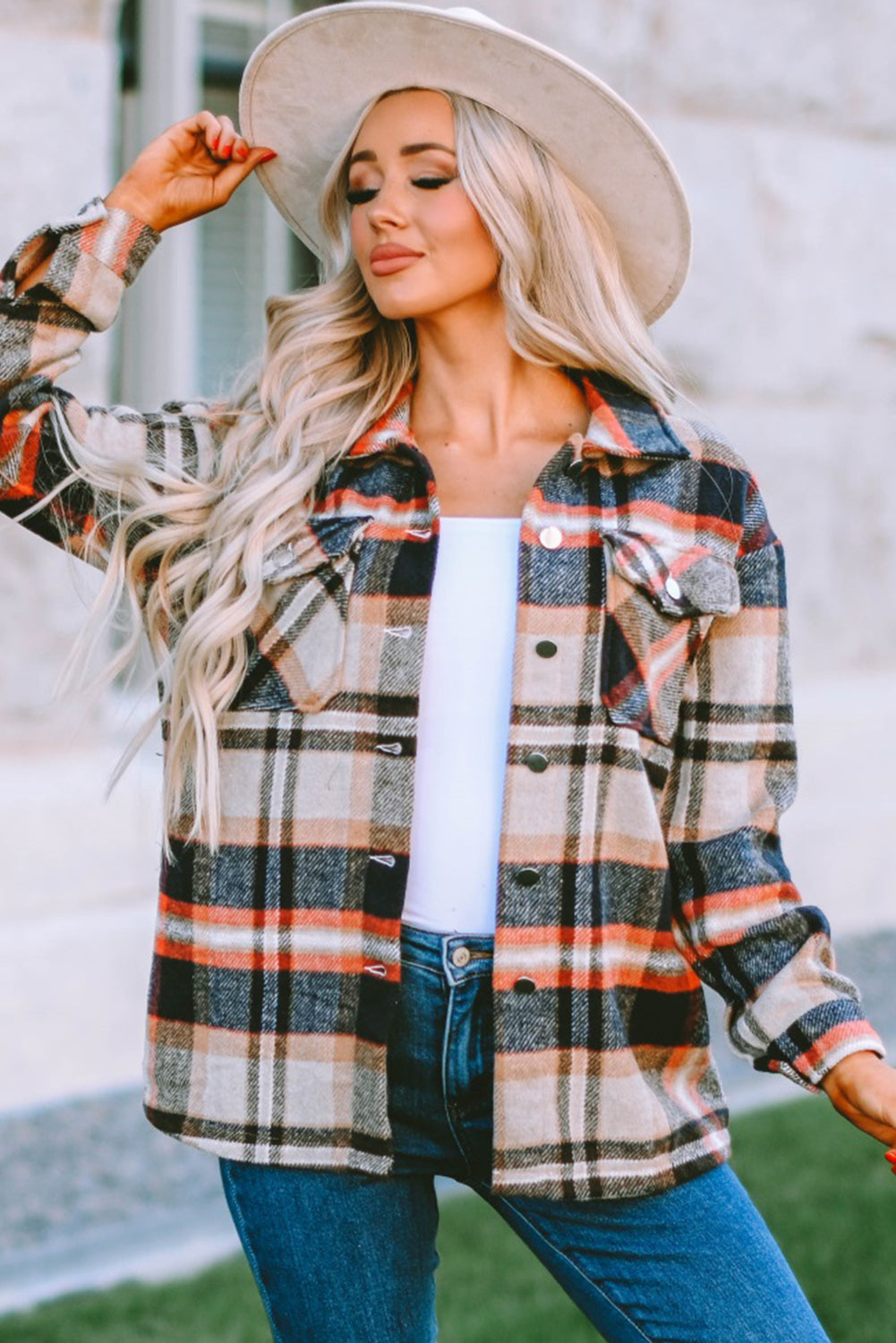 Plaid Button Up Long Sleeve Flannel Shacket