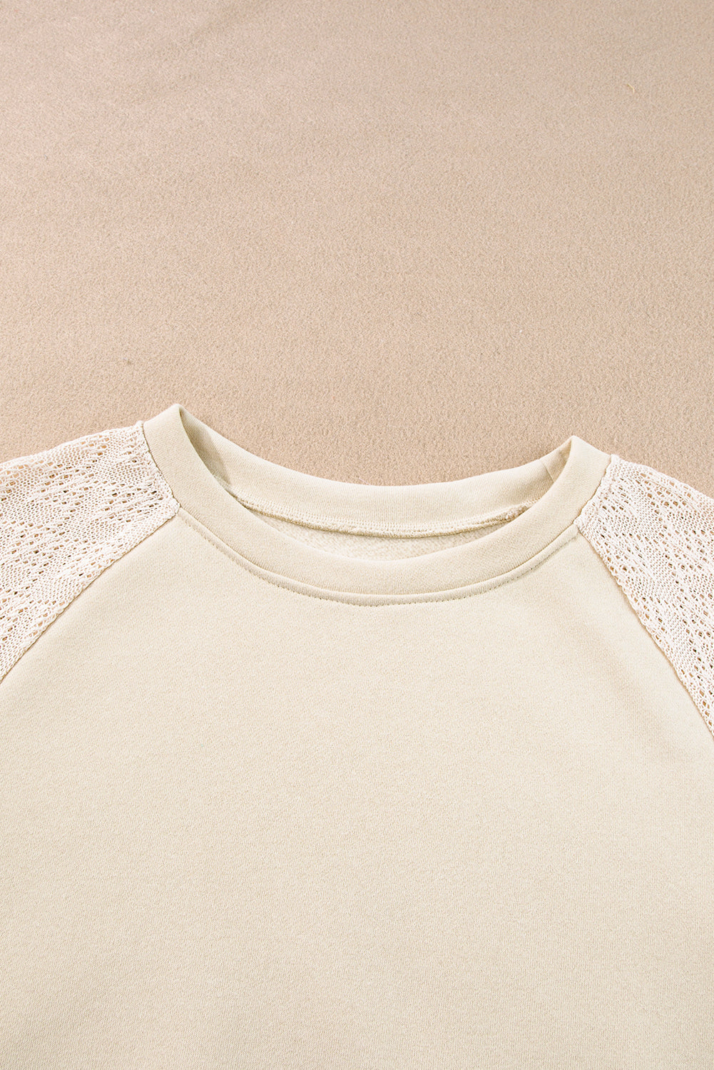 Eyelet Knit Patchwork Raglan Sleeve Sweatshirt