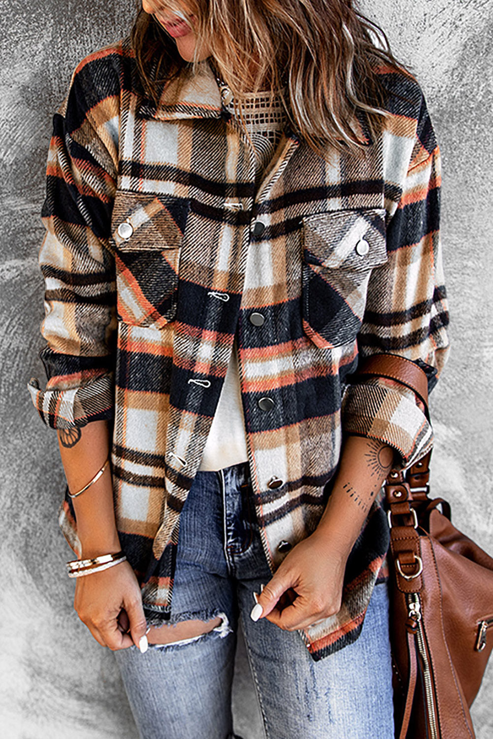 Plaid Button Up Long Sleeve Flannel Shacket