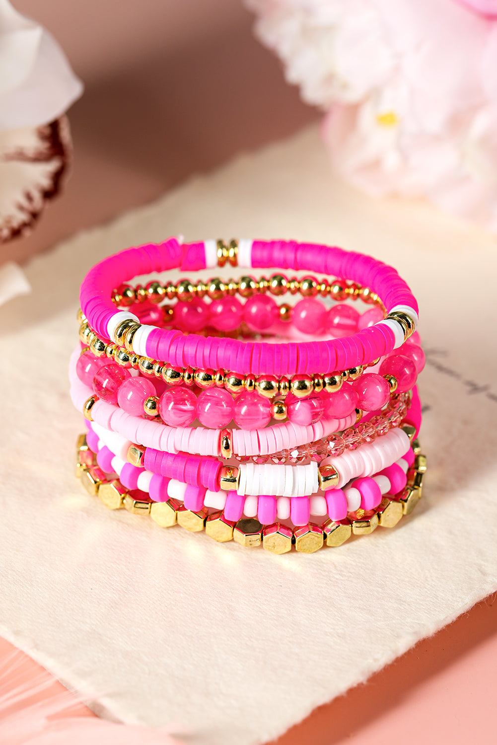 Sachet Pink Clay Bead Layered Bracelet