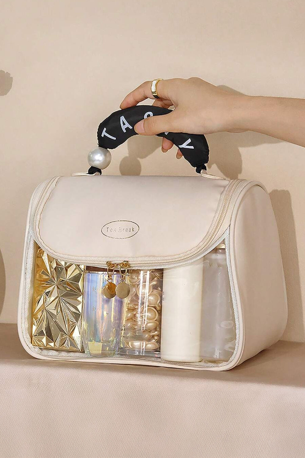 Beige Clear Makeup Bag