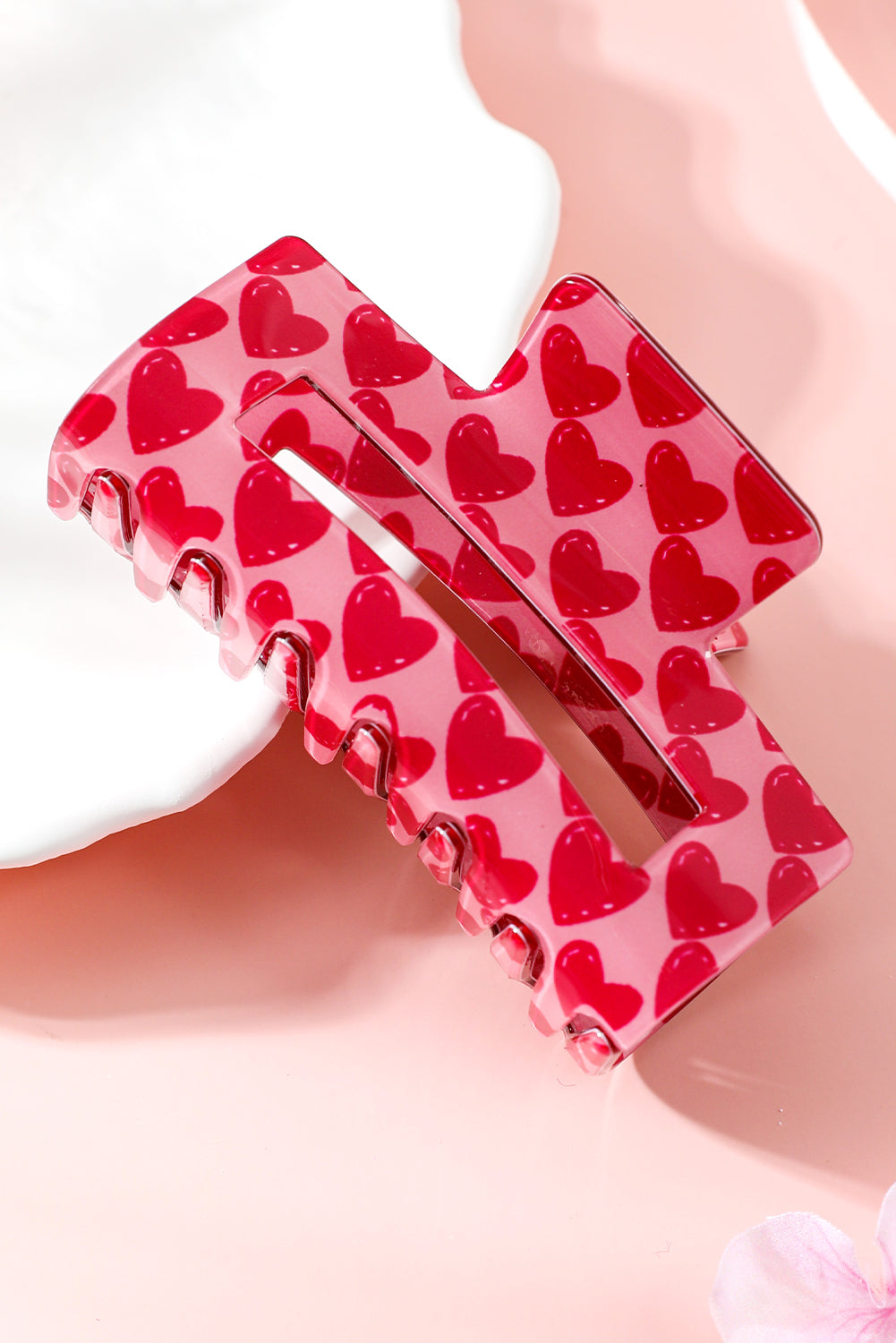 Fiery Red Valentine Heart Print Hair Claw Clip