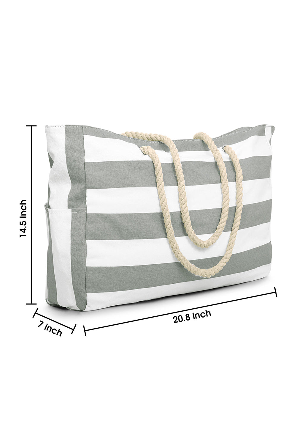 Dark Grey Striped Rope Handle Canvas Large Tote Bag