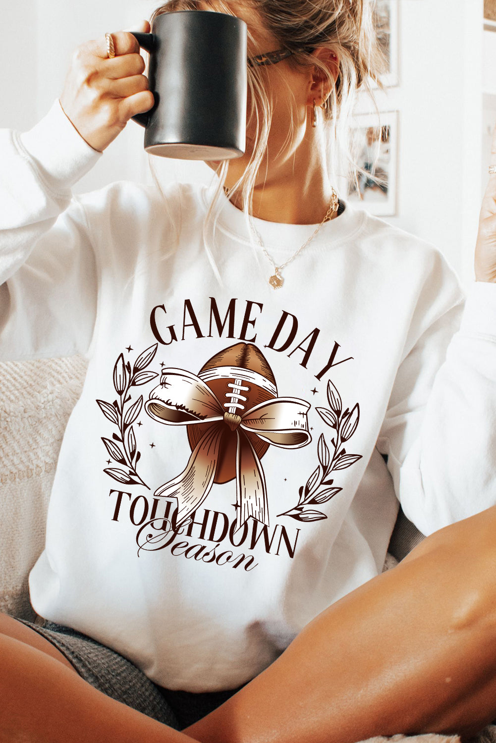 GAME DAY Bowknot Rugby Graphic Sweatshirt