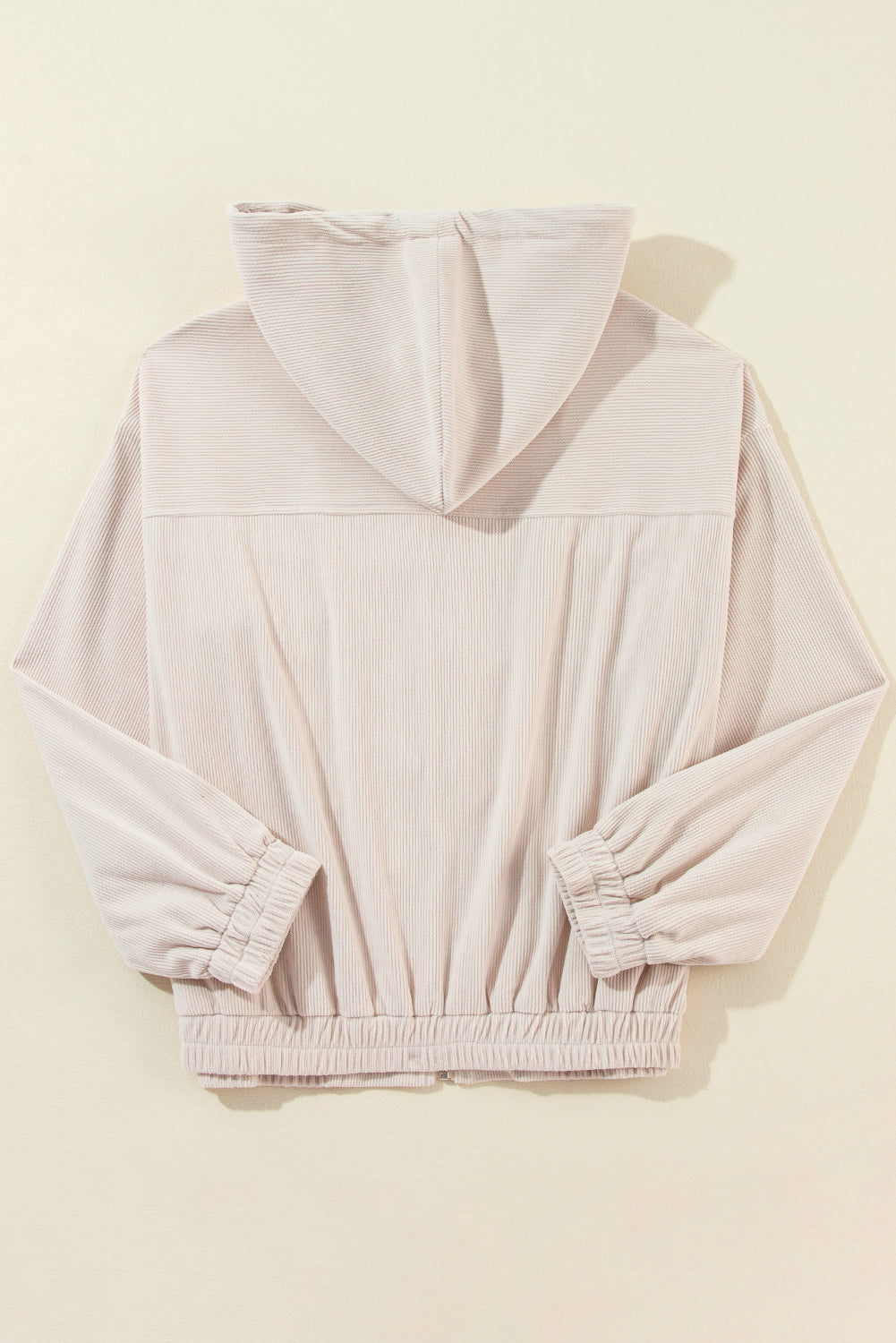 Corduroy Drawstring Hooded Pocket Zip Up Jacket