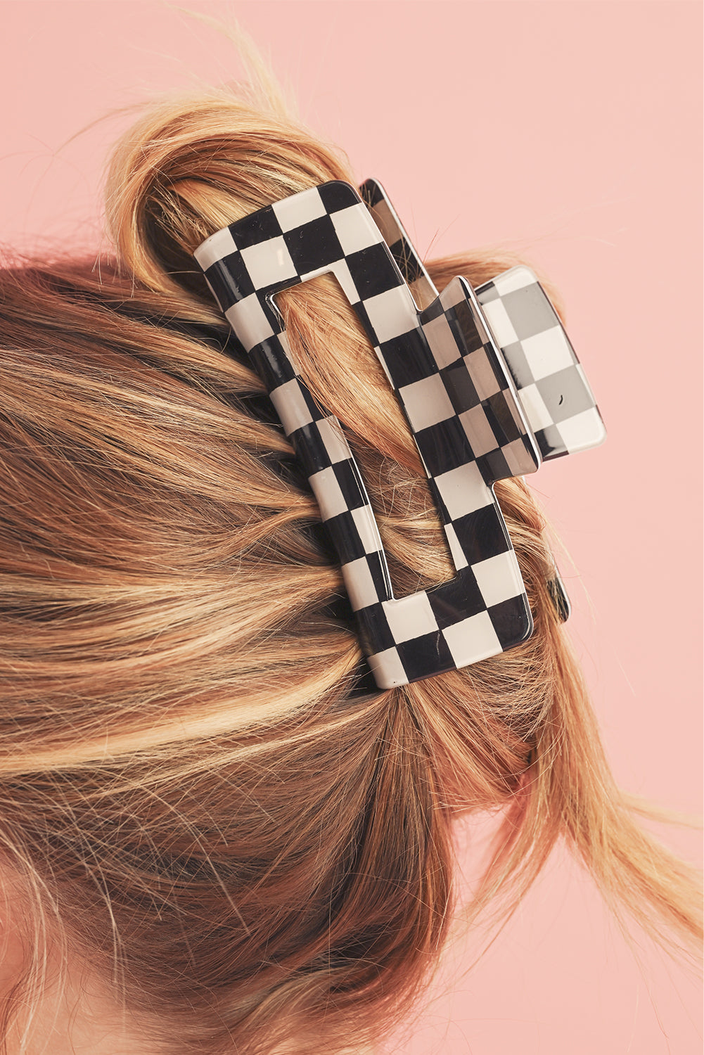 Sachet Pink Checkered Print Hollow Out Hair Clip